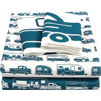 Camco 53298 Bed Sheets, Short Queen, Blue/White Rv Print - 53298 - 17-53298F1