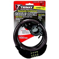 Trimax Tnrc126 Trimaflex Non-Coiled Resettable Combination Cable Lock, 6' X 12Mm - Tnrc126 - 255-Tnrc126F1