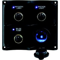 Seadog 424623-1 Water Resistant Toggle Switch Panel W/3 Switches & Power Stocket - 424623-1 - 354-4246231F1