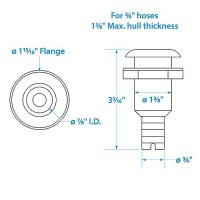 Seachoice Covered Thru-Hull Fitting W/ Stainless-Steel Flange, Fits 3/4 In. Id Hose - 50-18441 - 50-18441F1