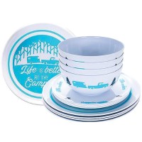 Camco 53225 Melamine Dishware, Blue Tree & Truck Pattern, 6